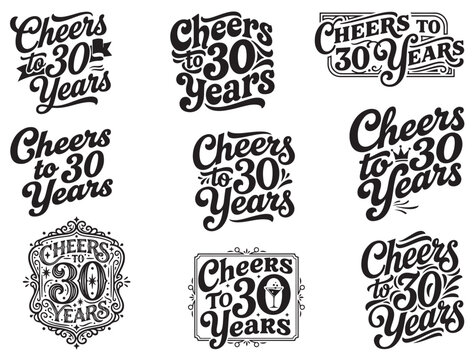 CHEERS TO 30 YEARS TYPOGRAPHY SILHOUETTE