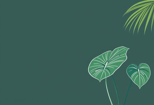 Minimalist monstera and palm leaf single line drawing, elegant contour for modern decor,  tropical,  simple