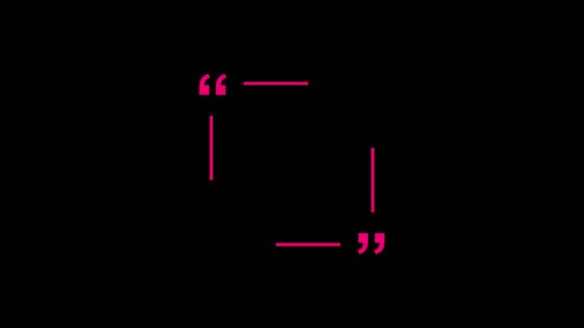 Minimal white quotation marks and straight lines arranged on a solid black background, forming a clean modern abstract quote frame layout.