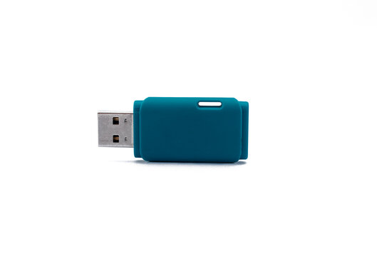 USB flash drive stick isolated on white background. For concepts of digital technology, computing, work and school life. Selective focus, closeup