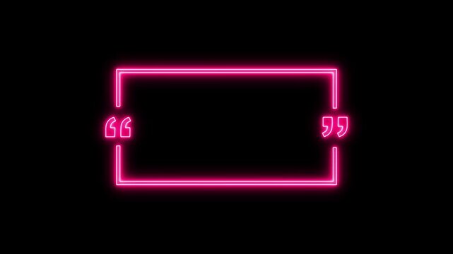 Bright blue neon rectangular quote frame glowing on a dark black background, with stylized quotation marks on both sides creating a modern luminous text box for highlighting messages.