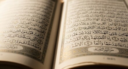 Open Quran book with Arabic text on pages