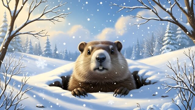 Groundhog day forecast furry weather predictor emerges from snowy burrow