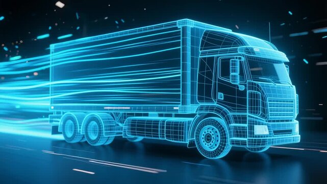 Digital illustration futuristic truck delivery loading logistics center automobile technology transportation distribution e commerce good