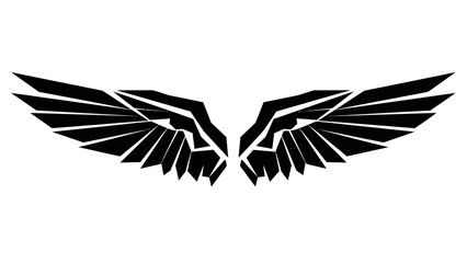 Obraz premium Black and white graphic illustration of stylized wings on a plain background.