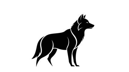 Obraz premium Black silhouette of a wolf standing on a white background.