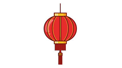 Red Chinese Lantern with Gold Trim and Tassel Isolated on White Background