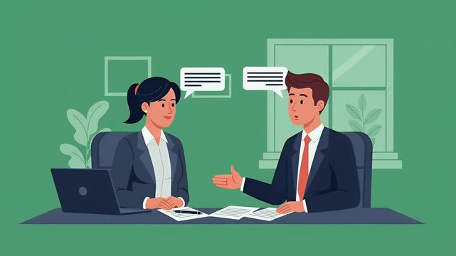 Business Meeting Discussion Between Two Colleagues In An Office