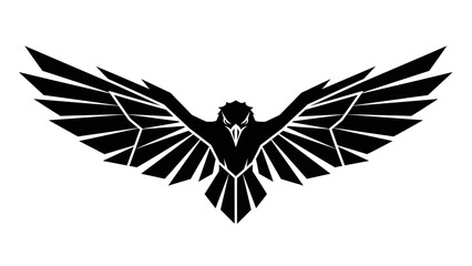 Obraz premium Black silhouette of a bird with outstretched wings on a white background
