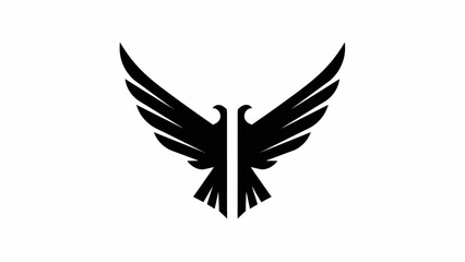 Obraz premium Black silhouette of a stylized bird with spread wings on a white background.