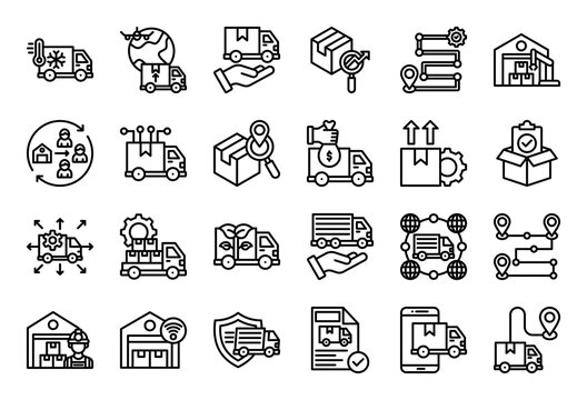 Distribution Management Icon Collection Set. Clean Outline Icon Vector Illustration.