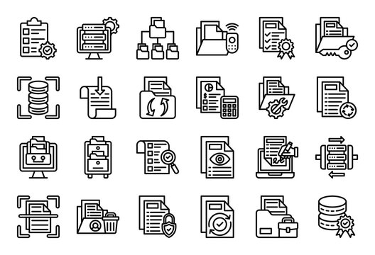 Document Control Icon Collection Set. Clean Outline Icon Vector Illustration.