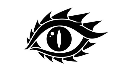 A stylized black and white illustration of an eye with sharp thorn-like protrusions.