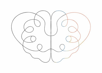 Abstract Brain Outline Drawing on white background