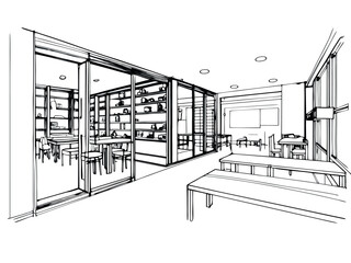 Open Plan Office Sketch Design art line 