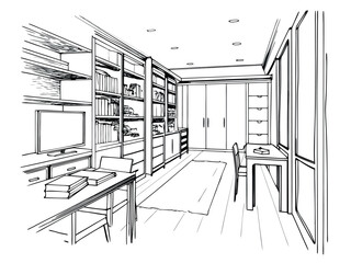Corporate Interior Architectural Line Art