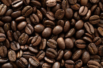 Close Up Of Rich Brown Coffee Beans For Fresh Brew And Aroma