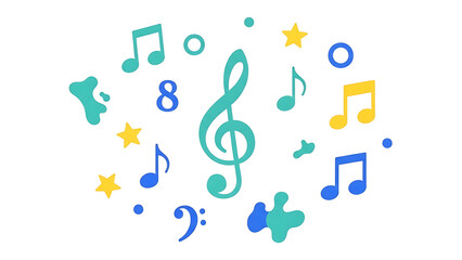 Fototapeta premium Hand drawn colorful music notes and stars in crayon style