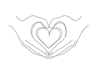 Hands Forming Heart Shape Line Art