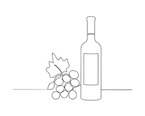 A bottle of wine art vector with fresh grapes placed beside it on a clean white background