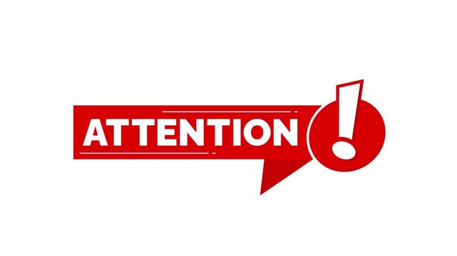 Attention text badge animation 4k video. Alerts, important message, red, warning, notice, red exclamation point icon design. Transparent background