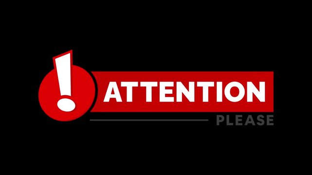 Attention please badge animation 4k video. Alerts, important message, red, warning, notice, red exclamation point icon design. Transparent background