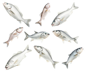 Fototapeta premium Set of Haddock fish isolated on white transparent background, concept of marine life