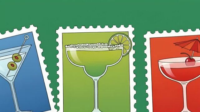 Colorful Cocktail Collection Stamp Graphics Refreshing Summer Drinks