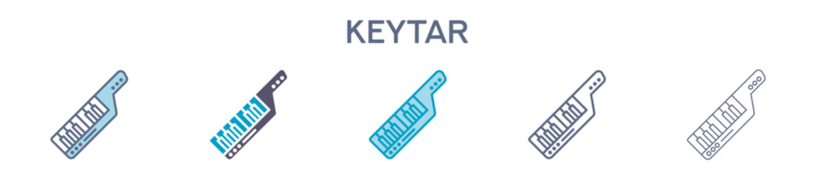 Keytar Element For Design Graphic - Multi Styles. Vector Illustration Of Two Colored And Black. Multiple Icons Designs Can Be Used For Mobile, Ui, Web 