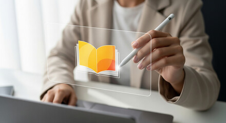 Person interacting with a futuristic data visualization chart on a transparent screen