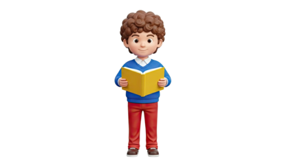 3D Cartoon Boy Reading Yellow Book