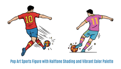 Pop Art Sports Figure with Halftone Shading and Vibrant Color Palette