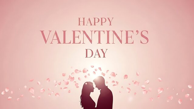 Heartfelt happy valentine's day couple silhouettes amidst pink petals - Powered by Adobe
