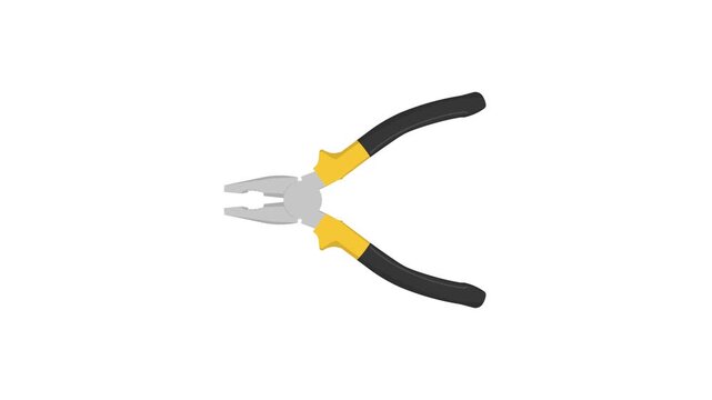 Combination plier tool animation on white background.