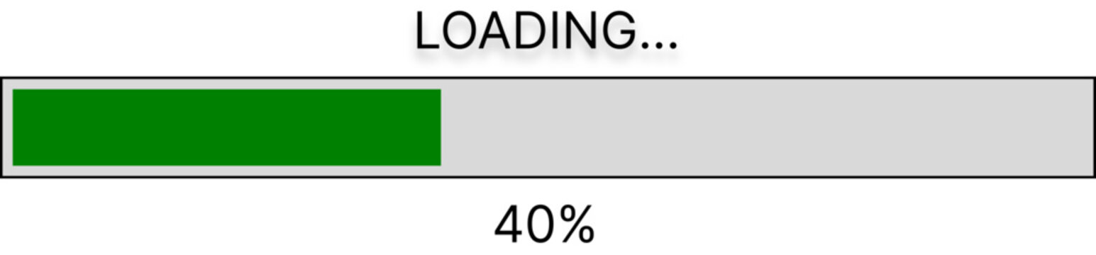 Simple digital progress bar interface showing forty percent loading status on a clean gray background, minimalist vector design. 