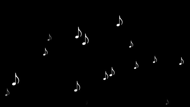 Musical notes flying animation on solid background for alpha transparent. sound music and song concept. 