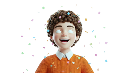 Joyful 3D Boy with Confetti
