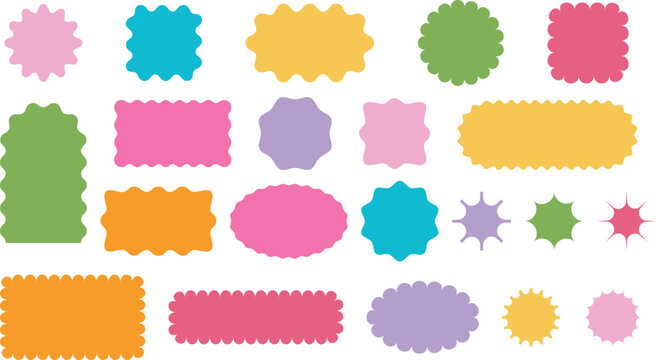Colorful Wavy Edge Shapes and Frames on White border