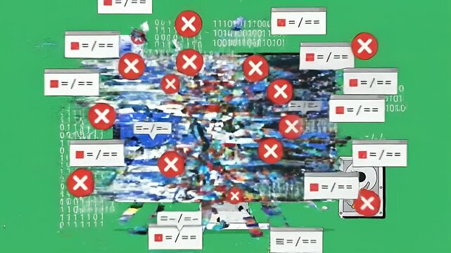Computer BSOD Error Screen Burning Fire Digital Glitch Motion Graphic