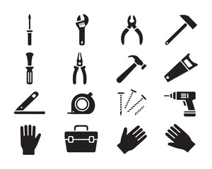 Obraz premium Assortment of hardware tools icons for building construction and repair projects illustration