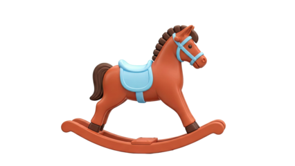 Brown Rocking Horse Toy with Blue Saddle and Bridle