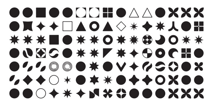 Minimalist basic geometric shapes and symbols mega collection for contemporary brand identity and ui design layouts