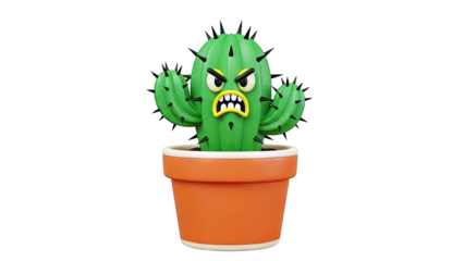 Angry Cartoon Cactus in Pot