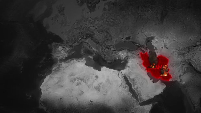 Missile Crisis between the United States and Iran - Map and Globe Concept with Explosive Implications