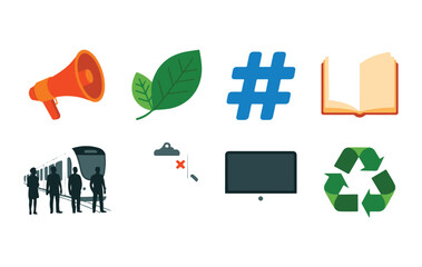 Set of six diverse icons representing various themes: communication, nature, transport, and technology