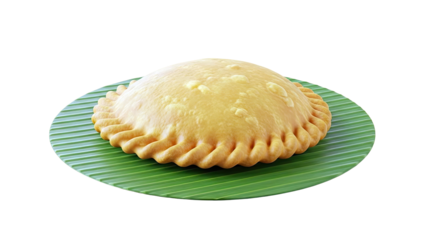 Golden Curry Puff on a Banana Leaf Plate