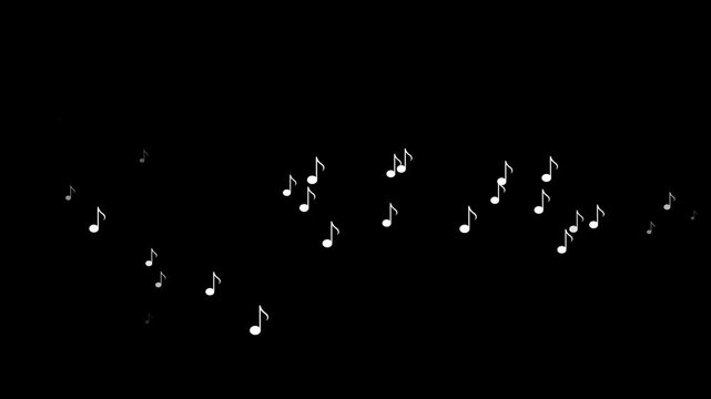 Musical notes flying animation on solid background for alpha transparent. sound music and song concept. 