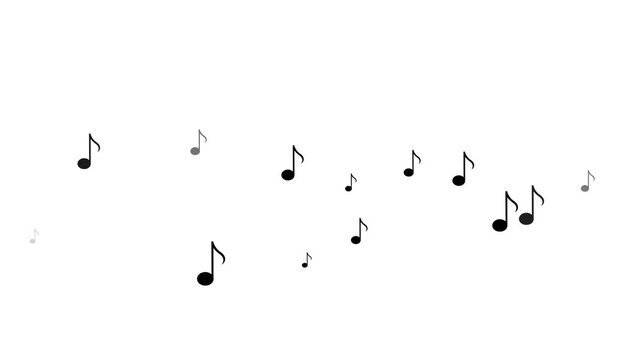 Musical notes flying animation on solid background for alpha transparent. sound music and song concept. 