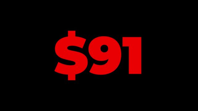 Dollar count 0 to 200 text icon animation.Numbers of dollar money currency counting text icon.