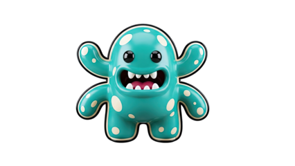 Cute Teal Monster with White Polka Dots